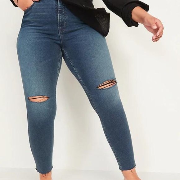 Old Navy Extra High-Waisted Rockstar 360° Stretch Skinny Ripped Ankle Jeans New - Picture 5 of 6